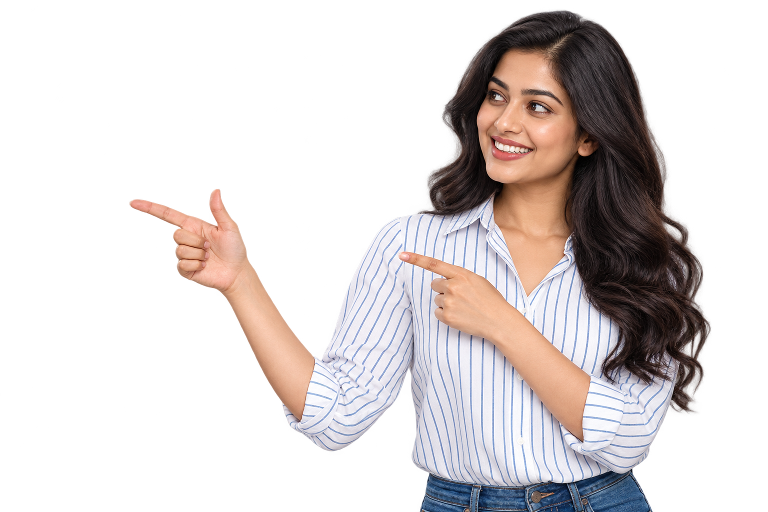 A smiling local business representative pointing toward the supplier search